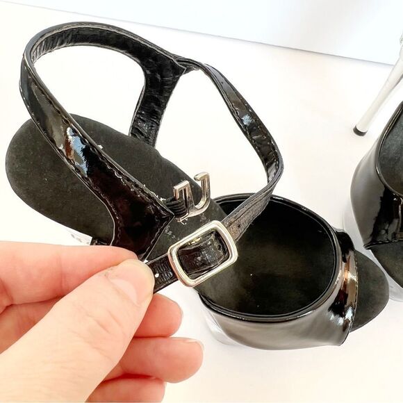 Lapdance Black Patent Leather Strappy Clear Platform Heel - Picture 10 of 10